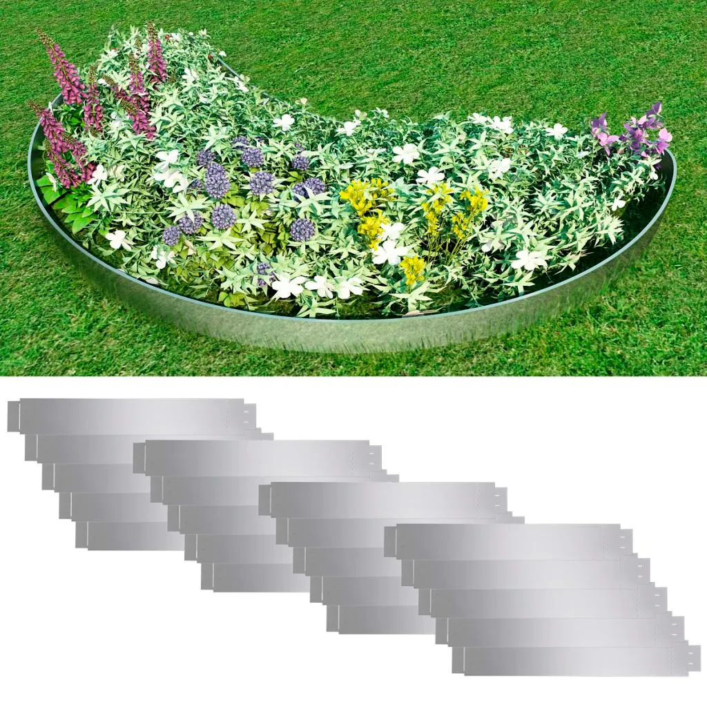 Flexible Rasenkante 20-er Set 100x15 cm Verzinkter Stahl | für Gartenzaun Zaun Drahtzaun Sichtschutzzaun Reisigzaun | 9480